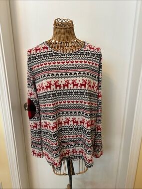 Women's Red & White Fair Isle Reindeer Crewneck Sweater